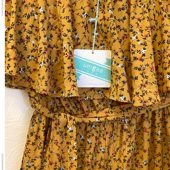 Umgee Mustard Floral Strapless Jumpsuit - Picture 5 of 7